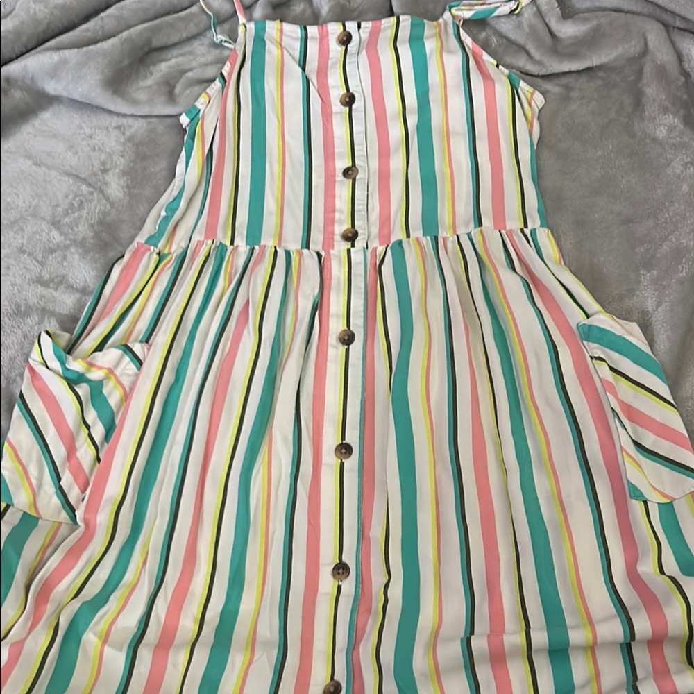 Arizona Jean Company Pink and Green Sundress Sleeveless Spaghetti Strap